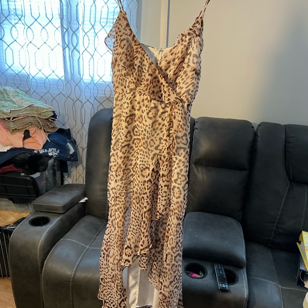 Express Leopard-Print High-Low Slip Dress - Tan & Brown